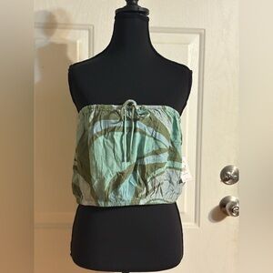 O'Neill Strapless Drawstring Crop Top in Mint and Olive size XL NWT
